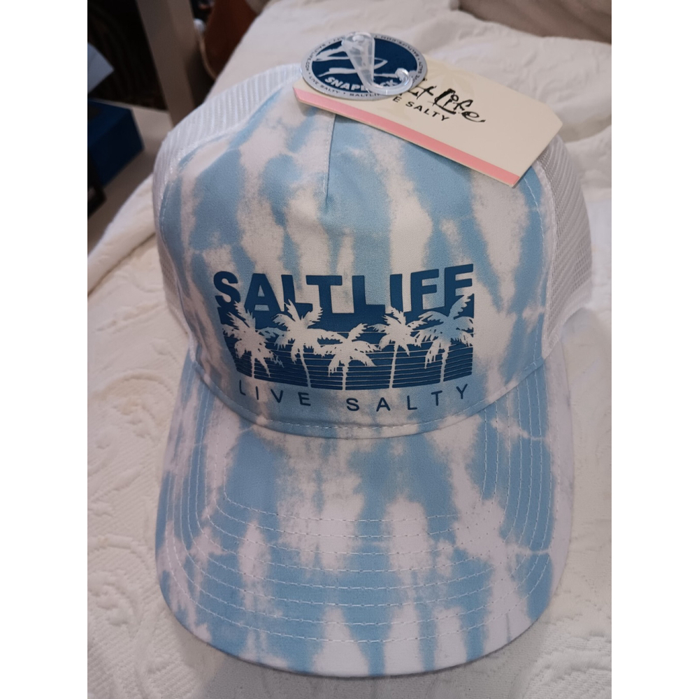 SALT LIFE LIVE SALTY MEN AIR LITE BLUE LOGO WHITE MESH BALL CAP HAT OSFM $24 NWT